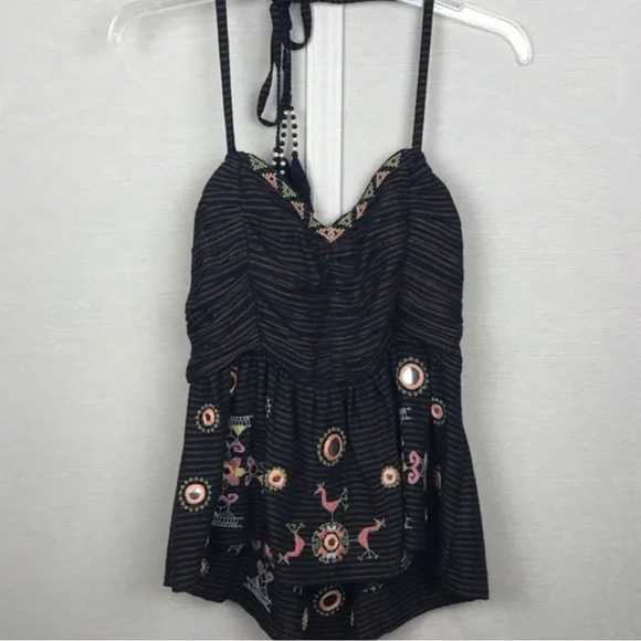 Free People Pink Flamingo Embroidered Halter Bohemian Strapless Top Size Medium - Picture 6 of 6